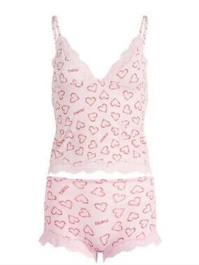 Skims Pink Fits Everybody Lace Cami & Boyshort Set M